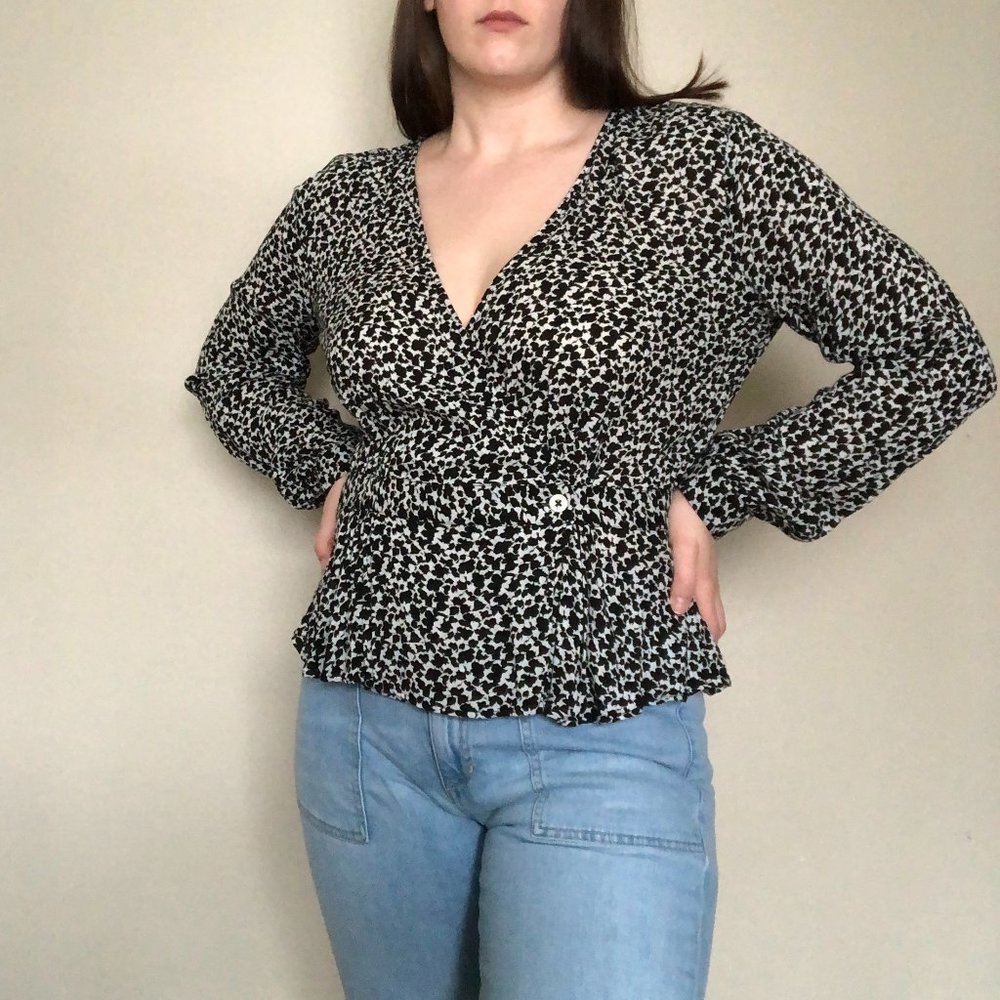 Black and White Patterned DKNY Blouse